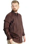 Mode XL Büyük Beden Erkek Gömlek U.Kol Cepli Oxford 20366 Kahverengi - 3
