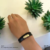 14 Ayar Altın Plakalı Doğum Ayına Özel Hakiki Siyah Derili Kelebek Motifli Hediye Bileklik-678 thumbnail 2