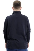 Mode XL Büyük Beden Erkek Sweatshirt Polo Yaka Uzun Kol WAFFLE 23449 Lacivert thumbnail 4
