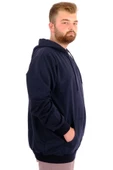 Mode XL Büyük Beden Erkek Sweatshirt Kapüşonlu Fermuarlı Recycle B24547 Lacivert thumbnail 3