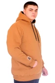 Mode XL Büyük Beden Erkek Kapüşonlu Sweatshirt Fermuarlı 3 İp BRONX U24560 Camel - 2