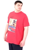 Mode XL Büyük Beden Erkek Baskılı T-Shirt Palm Dream U25026 Kırmızı thumbnail 4