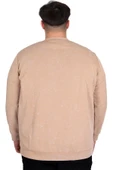Mode XL Büyük Beden Erkek Bisiklet Yaka Sweatshirt Asit Yıkama Interlok U24175 Bej thumbnail 4