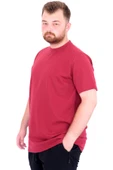 Mode XL Büyük Beden Erkek T-Shirt Bisiklet Yaka Dore U25034 Bordo thumbnail 2