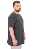 Mode XL Büyük Beden Erkek T-Shirt Bisiklet Yaka U25035 Antrasit thumbnail 3