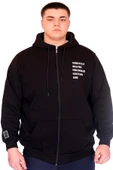 Mode XL Büyük Beden Erkek Kapüşonlu Sweatshirt Fermuarlı 3 İp BRONX U24560 Siyah thumbnail 1