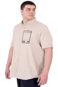 Mode XL Büyük Beden Erkek Gabardin Gömlek Mode09 U25603 Bej thumbnail 4