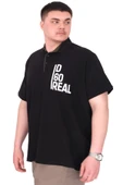 Mode XL Büyük Beden Erkek T-Shirt Polo Yaka REAL U25309 Siyah thumbnail 4