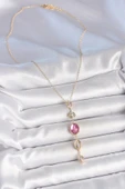 pilelistore Pirinç Zincir Gold Renk Pembe Zirkon Taşlı Y Kolye - TJ-BKO10228 - 2