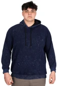 Mode XL Büyük Beden Erkek Kapüşonlu Sweatshirt Asit Yıkama Interlok U24167 Lacivert thumbnail 1