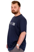 Mode XL Büyük Beden Erkek T-Shirt Bisiklet Yaka NYC New York U25019 İndigo thumbnail 2