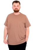 Mode XL Büyük Beden Erkek T-Shirt Bisiklet Yaka Basic U25162 Sütlü Kahve thumbnail 1