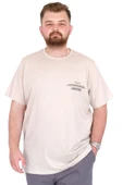 Mode XL Büyük Beden Erkek T-Shirt Bisiklet Yaka Compaes U25021 Bej thumbnail 1