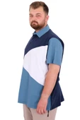 Mode XL Büyük Beden Erkek T-Shirt Polo Yaka Parçalı 25313 İndigo thumbnail 2