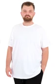 Mode XL Büyük Beden Erkek T-Shirt Bisiklet Yaka Basic U25162 Beyaz thumbnail 1