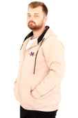 Mode XL Büyük Beden Erkek Kapüşonlu Fermuarlı Sweatshirt U25803 Bej thumbnail 2