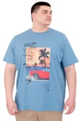 Mode XL Büyük Beden Erkek Baskılı T-Shirt Palm Dream U25026 Mavi thumbnail 1