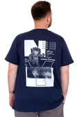 Mode XL Büyük Beden Erkek T-Shirt Bisiklet Yaka Space U25018 İndigo thumbnail 4