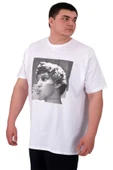 Mode XL Büyük Beden Erkek T-Shirt Bisiklet Yaka STATUE U25027 Beyaz thumbnail 2