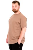 Mode XL Büyük Beden Erkek T-Shirt Bisiklet Yaka Basic U25162 Sütlü Kahve thumbnail 2