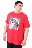 Mode XL Büyük Beden Erkek T-Shirt Bisiklet Yaka STATUE U25027 Kırmızı thumbnail 4
