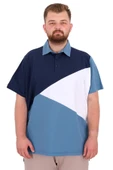 Mode XL Büyük Beden Erkek T-Shirt Polo Yaka Parçalı 25313 İndigo thumbnail 1
