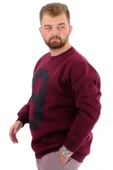 Mode XL Büyük Beden Erkek Sweatshirt 3 İplik Şardonlu Baskılı NINE U24528 Mürdüm thumbnail 2
