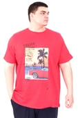 Mode XL Büyük Beden Erkek Baskılı T-Shirt Palm Dream U25026 Kırmızı thumbnail 1
