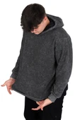 Mode XL Büyük Beden Erkek Kapüşonlu Sweatshirt Asit Yıkama Interlok U24167 Gri - 3