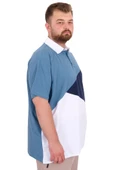 Mode XL Büyük Beden Erkek T-Shirt Polo Yaka Parçalı 25313 Mavi thumbnail 3