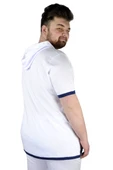 Mode XL Büyük Beden Erkek T-Shirt Kapüşon Yaka 22136 Beyaz thumbnail 3