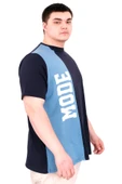 Mode XL Büyük Beden Erkek T-Shirt Parçalı U25501 Lacivert thumbnail 3