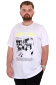 Mode XL Büyük Beden Erkek T-Shirt Bisiklet Yaka NEW YORK U25036 Beyaz thumbnail 1