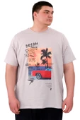 Mode XL Büyük Beden Erkek Baskılı T-Shirt Palm Dream U25026 Gri thumbnail 1
