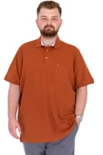 Mode XL Büyük Beden Erkek T-Shirt Polo Yaka Cepli Klasik Pike 20552 Tarçın thumbnail 1