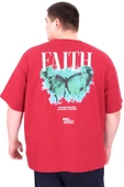 Mode XL Büyük Beden Erkek T-Shirt Bisiklet Yaka FAITH U25030 Bordo thumbnail 2