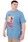 Mode XL Büyük Beden Erkek Baskılı T-Shirt Palm Dream U25026 Mavi thumbnail 4