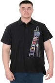 Mode XL Büyük Beden Erkek T-Shirt Polo Flag U25304 Siyah thumbnail 1