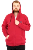 Mode XL Büyük Beden Erkek Kapüşonlu Fermuarlı Sweatshirt U25803 Bordo thumbnail 5