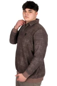 Mode XL Büyük Beden Erkek Polo Yaka Sweatshirt Baskılı Selanik U24440 Kahverengi - 2