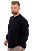 Mode XL Büyük Beden Erkek Bisiklet Yaka Basic Sweatshirt U24174 Lacivert thumbnail 2
