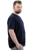 Mode XL Büyük Beden Erkek T-Shirt Basic Likralı Bisiklet Yaka Tişört STAY U24071 Lacivert thumbnail 2