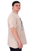 Mode XL Büyük Beden Erkek T-Shirt Bisiklet Yaka STATUE U25027 Bej thumbnail 3