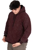 Mode XL Büyük Beden Erkek Kapüşonlu Sweatshirt Asit Yıkama Interlok U24167 Mürdüm - 2