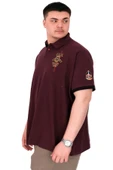 Mode XL Büyük Beden Erkek Polo Yaka T-Shirt Nakışlı U25307 Mürdüm thumbnail 4