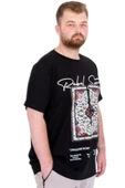 Mode XL Büyük Beden Erkek T-Shirt Bisiklet Yaka REBEL U25039 Siyah thumbnail 3