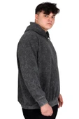 Mode XL Büyük Beden Erkek Kapüşonlu Sweatshirt Asit Yıkama Interlok U24167 Gri - 2