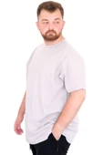 Mode XL Büyük Beden Erkek T-Shirt Bisiklet Yaka U25035 Gri thumbnail 2