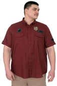 Mode XL Büyük Beden Erkek Gömlek Çift Kapaklı Gabardin U25601B Bordo thumbnail 1