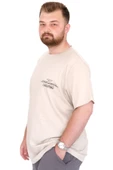 Mode XL Büyük Beden Erkek T-Shirt Bisiklet Yaka Compaes U25021 Bej thumbnail 2